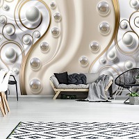 Флизелиновые фотообои абстракция в интерьере 416x254 см 3Д Серые шарики и жемчужины (2951VEXXXL)+клей