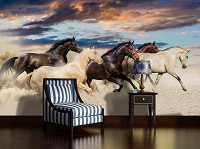 Флизелиновые фотообои 3д животные 254х184 см Скачущий табун свободных лошадей (2964V4)+клей
