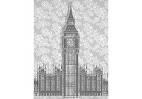 Флизелиновые фотообои город Лондон 206x275 см Биг-бен на сером цветочном фоне (2970VEA)+клей - вид 1 миниатюра