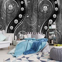 Флизелиновые фотообои абстракция в интерьере 254x184 см Жемчужины и черно-белые вензеля (2971V4)+клей