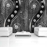 Флизелиновые фотообои абстракция в интерьере 312x219 см Жемчужины и черно-белые вензеля (2971VEXXL)+клей
