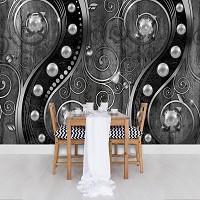 Флізелінові фотошпалери абстракція в інтер'єрі 416x254 см Перлини та чорно-білі вензелі (2971VEXXXL)+клей