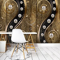 Красивые флизелиновые фотообои абстракция 254x184 см Жемчужины и коричневые вензеля (2972V4)+клей