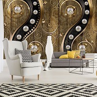 Абстракция флизелиновые фотообои на стену 368x254 см Жемчужины и коричневые вензеля (2972V8)+клей