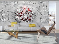 Популярные флизелиновые фотообои 416x254 см 3д Красный шар и белая кирпичная стена (3005VEXXXL)+клей