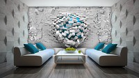 Флизелиновые фотообои кирпичиками 3D 368x254 см Синий шар и белая стена (3006V8)+клей