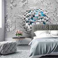 Фото обои абстракция на стену 368x254 см 3д Синий шар и белая кирпичная стена (3006P8)+клей