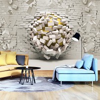 Флизелиновые фотообои 3d абстракция 416x254 см Желтый шар и белая кирпичная стена (3007VEXXXL)+клей