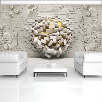 Абстрактные флизелиновые фотообои 368x254 см 3д Желтый шар и белая кирпичная стена (3007V8)+клей