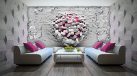 Красивые флизелиновые фотообои абстракция 368x254 см 3д Белая кирпичная стена и красный шар (3008V8)+клей
