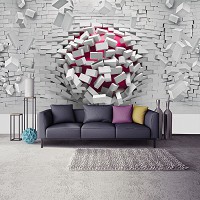 Красиві флізелінові фотошпалери абстракції 368x254 см 3д Біла цегляна стіна та червона куля (3008V8)+клей - вид 7 мініатюра