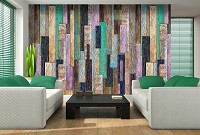 Флизелиновые фотообои под дерево 368x254 см Красочные деревянные доски (3010V8)+клей