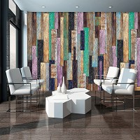 Флизелиновые фотообои в интерьере 416x254 см Красочные деревянные доски (3010VEXXXL)+клей