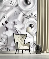 Абстракция черно-белые флизелиновые фотообои цветы 184x254 см Орхидеи и жемчуг (3012V4A)+клей