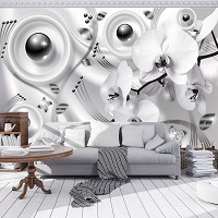 Черно-белые флизелиновые фотообои красивые цветы 312x219 см Орхидеи и жемчуг (3012VEXXL)+клей