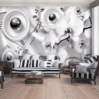 Флизелиновые фотообои черно-белые цветы 416x254 см Орхидеи и жемчуг (3012VEXXXL)+клей