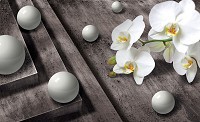 Флизелиновые фотообои для кухни цветы 254x184 см 3Д серые шары и орхидеи (3015V4)+клей - вид 1 миниатюра