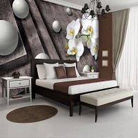 Фото красивых цветов флизелиновые фотообои 312x219 см 3Д серые шары и орхидеи (3015VEXXL)+клей