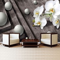 Флизелиновые фотообои цветы 416x254 см 3Д серые шары и орхидеи (3015VEXXXL)+клей