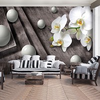 Флизелиновые фотообои для кухни цветы 254x184 см 3Д серые шары и орхидеи (3015V4)+клей - вид 8 миниатюра