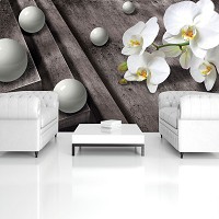 Флізелінові фотошпалери квіти 416x254 см 3Д сірі кулі та орхідеї (3015VEXXXL)+клей - вид 8 мініатюра