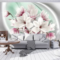 3d флизелиновые фотообои цветы 254x184 см Белые и розовые магнолии (3016V4)+клей