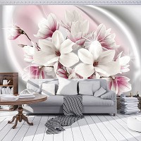 Фото красивых цветов флизелиновые фотообои 312x219 см 3Д Белые и розовые большие магнолии (3017VEXXL)+клей