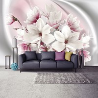Флизелиновые фотообои с цветами 416x254 см 3Д Белые и розовые большие магнолии (3017VEXXXL)+клей