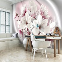 Флізелінові фотошпалери з квітами 416x254 см 3Д Білі та рожеві великі магнолії (3017VEXXXL)+клей - вид 7 мініатюра