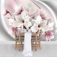 Флизелиновые фотообои цветок 254x184 см 3Д Белые и розовые большие магнолии (3017V4)+клей