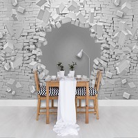 Флизелиновые фотообои абстракция 254x184 см 3D взрыв кирпичной стены (3021V4)+клей