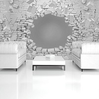 Серые флизелиновые фотообои под кирпич 416x254 см 3D взрыв стены (3021VEXXXL)+клей