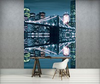 Флизелиновые фотообои город 184x254 см Нью-Йоркский мост ночью (3022V4A)+клей