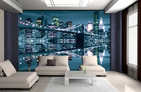 Флизелиновые фотообои городов мира 416x254 см Нью-Йоркский мост ночью (3022VEXXXL)+клей