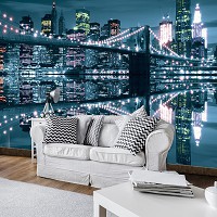 Флізелінові фотошпалери місто в коридор 368x280 см Нью-Йоркський міст уночі (3022V10)+клей - вид 6 мініатюра