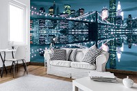 Флизелиновые фотообои город в коридор 368x280 см Нью-Йоркский мост ночью (3022V10)+клей