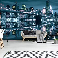 Флизелиновые фотообои город в коридор 254x184 см Нью-Йоркский мост ночью (3022V4)+клей