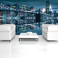 Флизелиновые фотообои ночной город 368х254 см Нью-Йоркский мост (3022V8)+клей