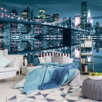 Флизелиновые фотообои город 312x219 см Нью-Йоркский мост ночью (3022VEXXL)+клей