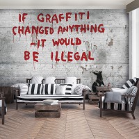 Флизелиновые фотообои под кирпич в кухне 254x184 см Если граффити что-то изменит Бэнкси (3025V4)+клей