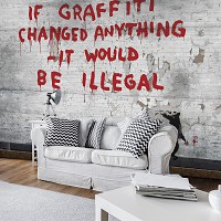 Флизелиновые фотообои на кухню кирпич 312x219 см Если граффити что-то изменит Бэнкси (3025VEXXL)+клей