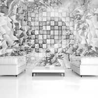 Клетка флизелиновые 3д фотообои 416x254 см Серая геометрическая абстракция (3028VEXXXL)+клей - вид 5 миниатюра