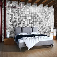 Клетка флизелиновые 3д фотообои 416x254 см Серая геометрическая абстракция (3028VEXXXL)+клей - вид 6 миниатюра