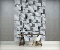 Флизелиновые 3д фотообои для спальни 184x254 см Серая квадратная абстракция (3029V4A)+клей