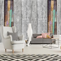Флизелиновые фотообои геометрический узор 254x184 см Серые и красочные деревянные доски (3032V4)+клей