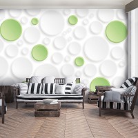 Красивые флизелиновые фотообои абстракция 312x219 см Белые и зеленые круги (3033VEXXL)+клей