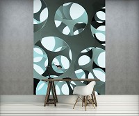 Популярные флизелиновые 3д фотообои 206x275 см Абстрактные синие круги (3034VEA)+клей