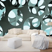 Флизелиновые 3д фотообои в коридор 254x184 см Абстрактные синие круги (3034V4)+клей