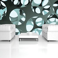 Флизелиновые 3д фотообои с геометрическим рисунком 368x254 см Абстрактные синие круги (3034V8)+клей