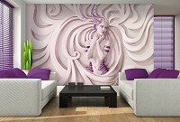 Флизелиновые фотообои 3д Барельеф в интерьере 312x219см Скульптура девушки с фиолетовыми украшениями 3044VEXXL+клей
